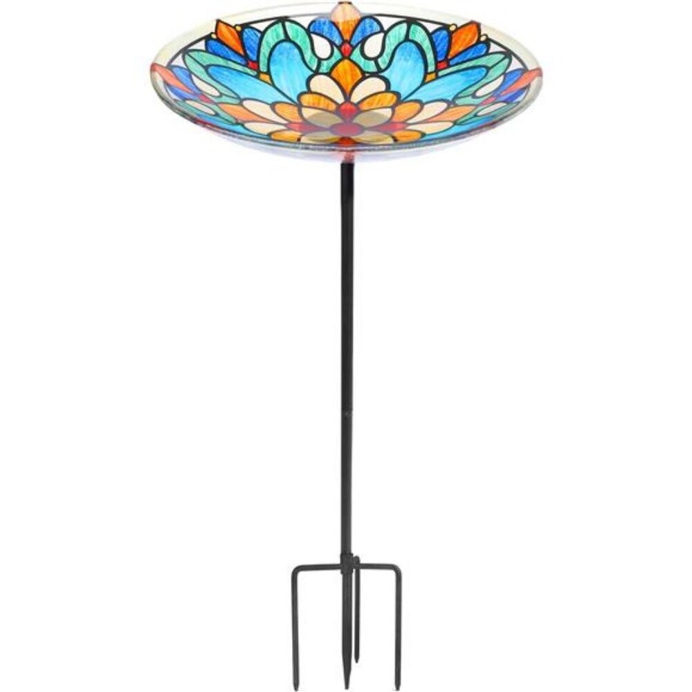 Bird Baths for Outdoors, Glass Birdbath Birdfeeder Bowl with Metal Stake
